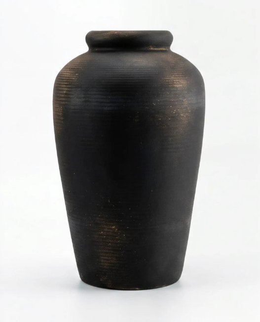 Rustic Ceramic Vase, Distressed  black Stoneware-Look Decorative Pottery