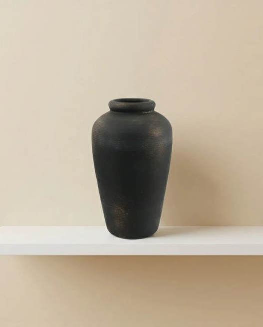Rustic Ceramic Vase, Distressed  black Stoneware-Look Decorative Pottery