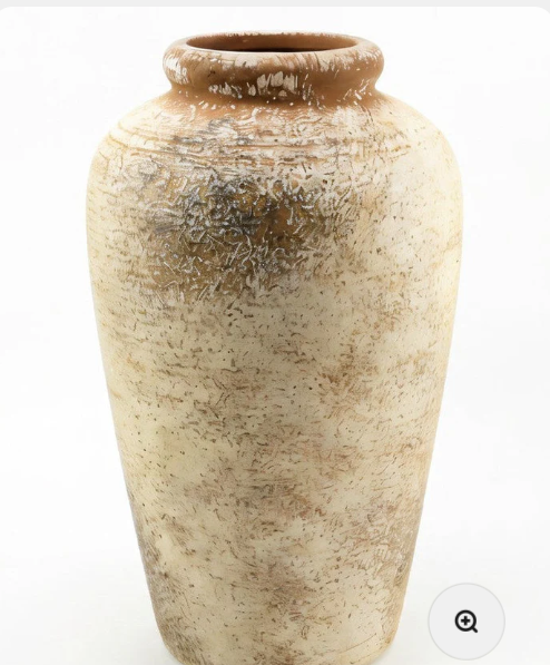 Ceramic Vase, Rustic Textured Distressed Cream Beige Decorative Pot