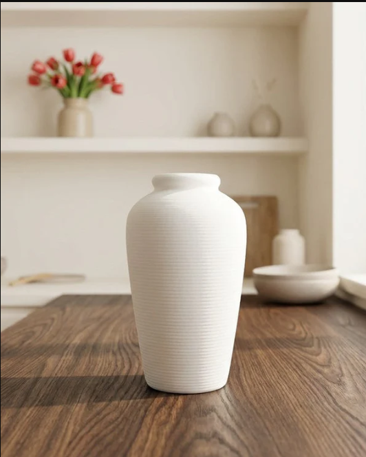 Ceramic Vase, Rustic Textured Distressed whit Decorative Pot