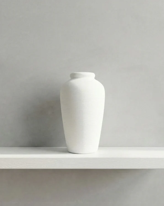 Ceramic Vase, Rustic Textured Distressed whit Decorative Pot