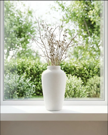 Ceramic Vase, Rustic Textured Distressed whit Decorative Pot